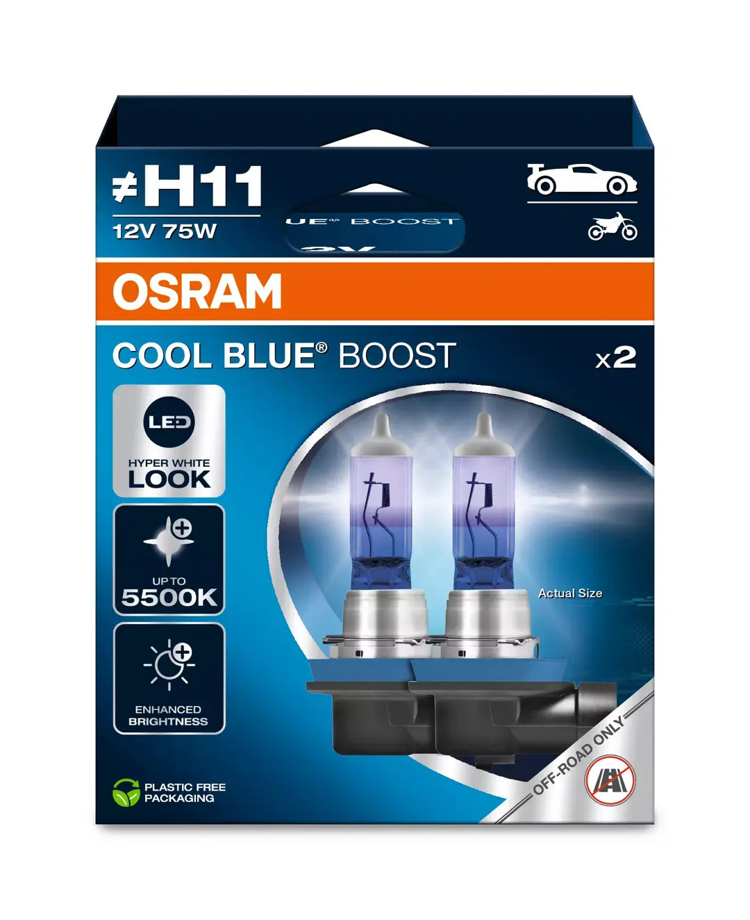 Osram cool blue boost H11 white xenon look halogen bulbs | 62211CBB-HCB