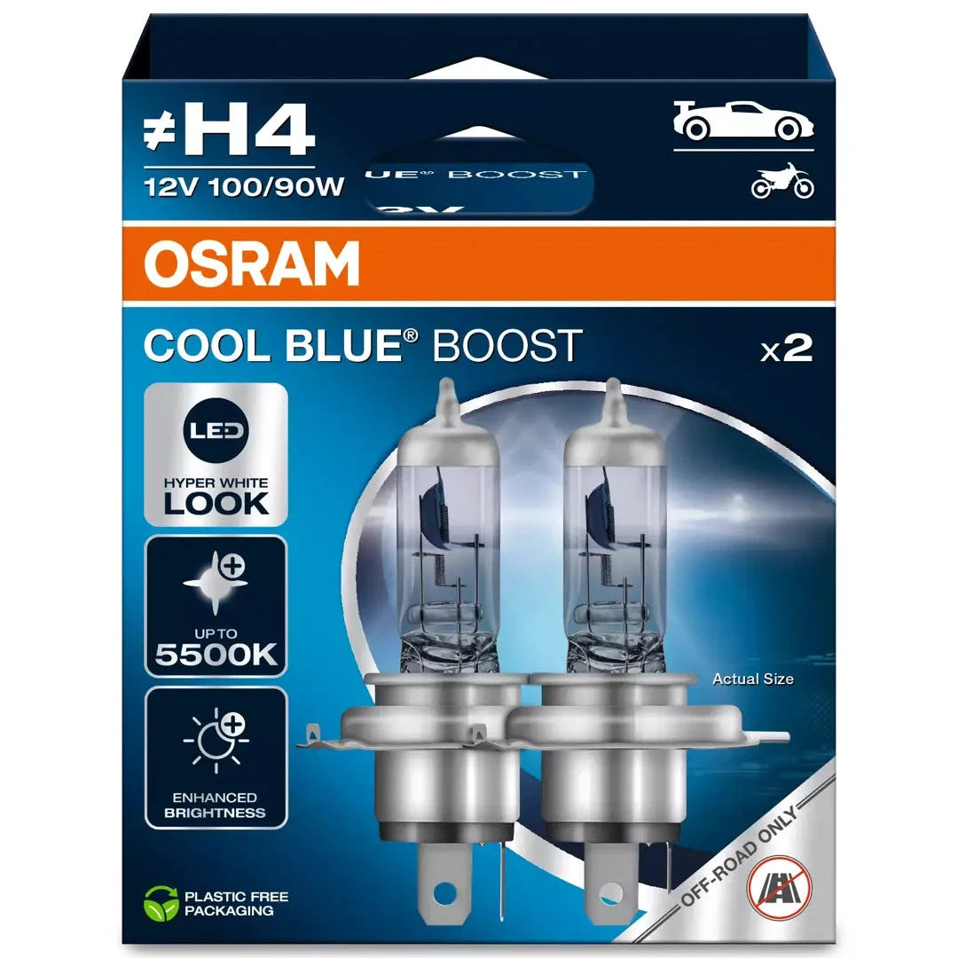 Osram cool blue boost H4  halo62193CBB white xenon look halogen bulbs 2 pack