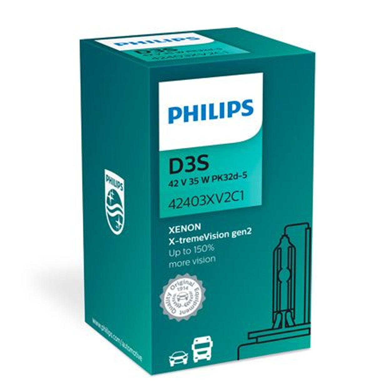 Philips X-tremeVision +150 % Gen2 D3S Xenonlampe | hohe Lichtleistung | 42403XV2C1