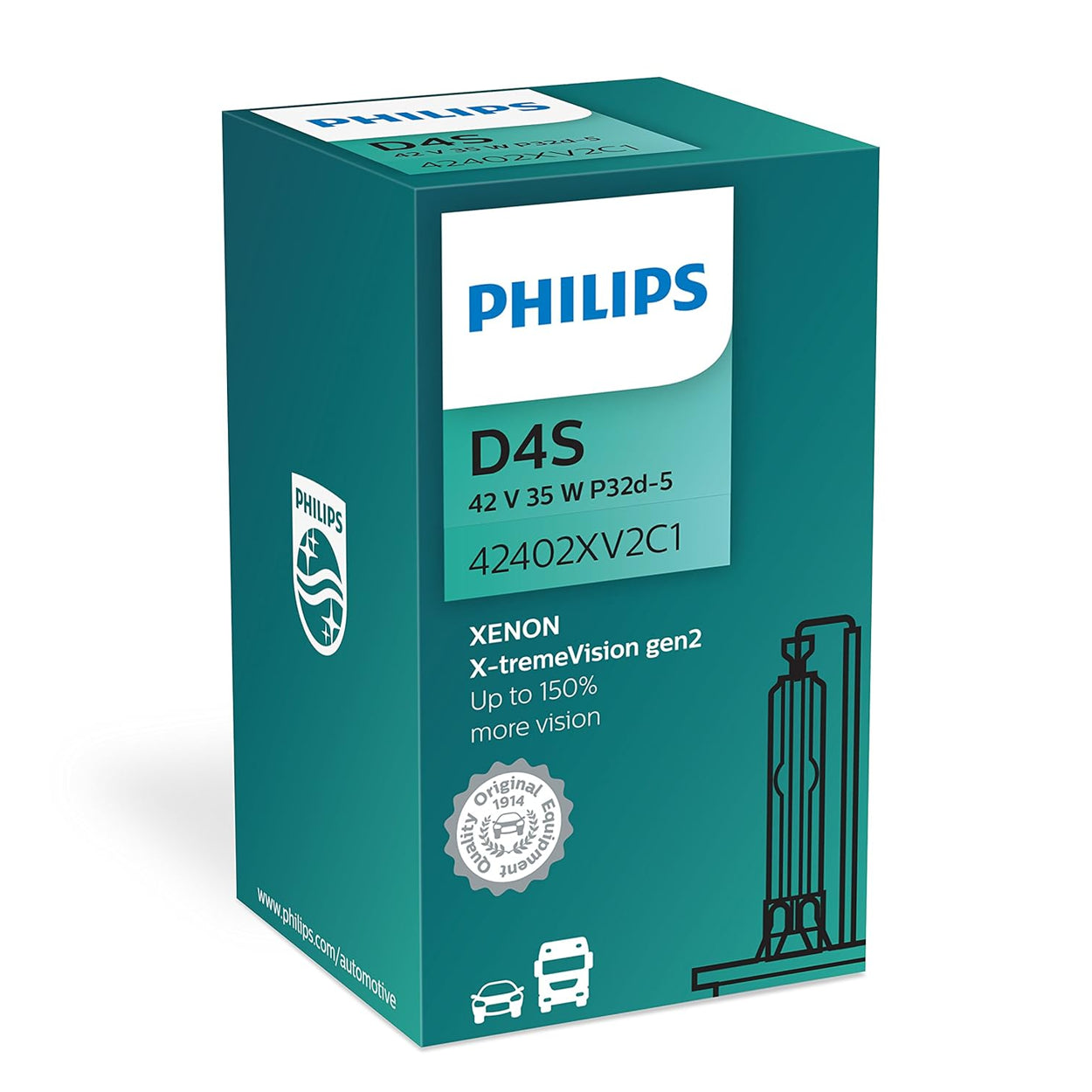 Philips X-tremeVision +150 % Gen2 D4S Xenonlampe | hohe Lichtleistung | 42402XV2C1