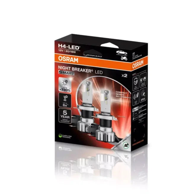 Osram SMART H4 LED halogen replacement bulbs pair package