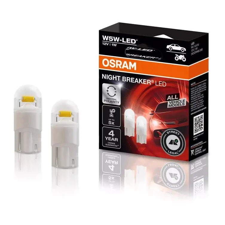 Osram street legal LED T10 W5W halogen replacement white light bulbs